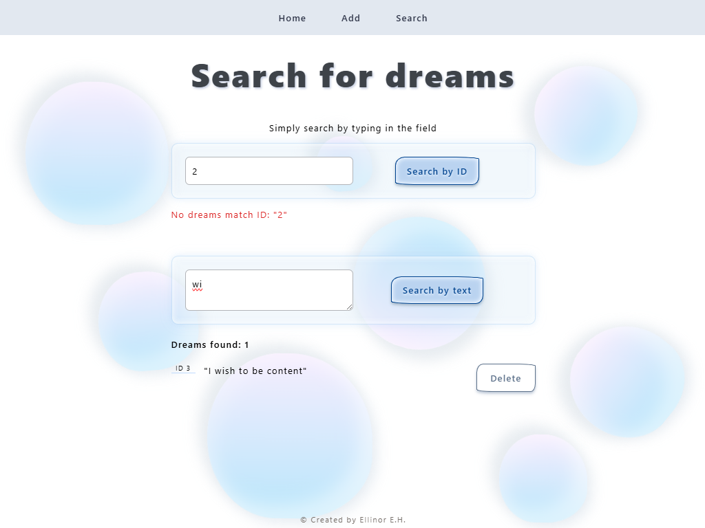 Dream website search page