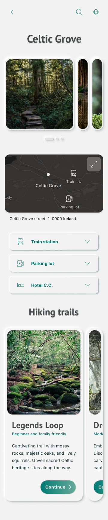Hiking app's hiking forest screen
