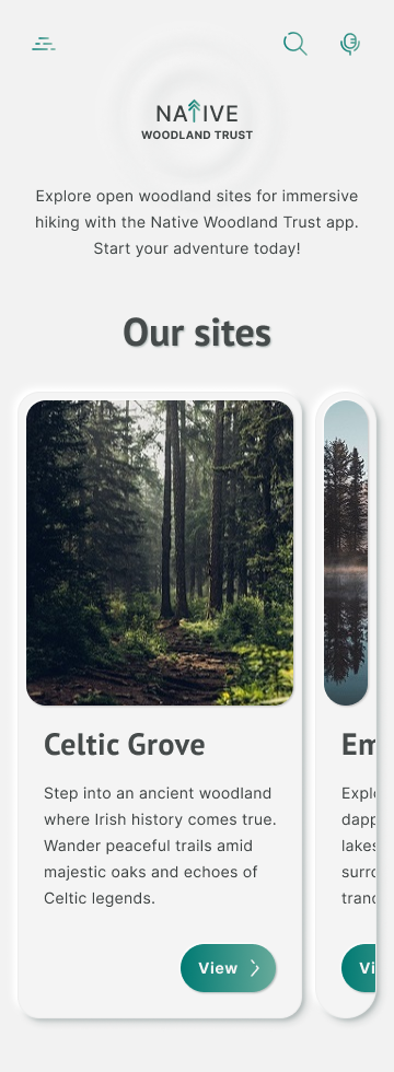 Hiking app's home screen