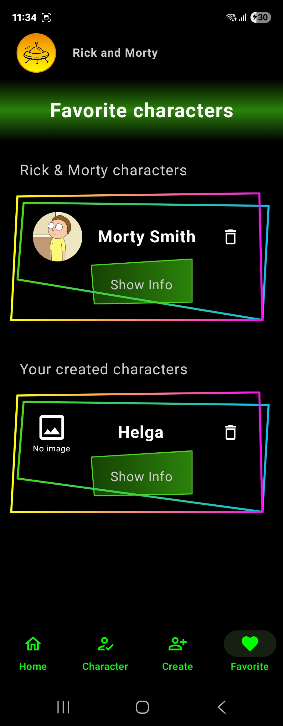 Rick and Morty app - favorite screen